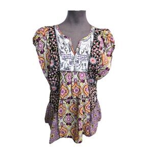 EC UNITY WORLD WEAR BOHO MIXED MEDIA TOP SZ.M